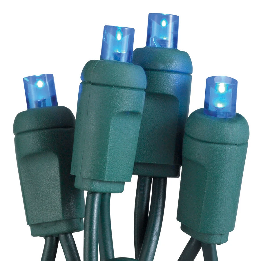 50-Light LED Blue Bulb/Green Wire Mini Lights. 6" Centers. Case Pack Of 24 Sets 3 50-Light LED Blue Bulb/Green Wire Mini Lights. 6" Centers. Case Pack Of 24 Sets