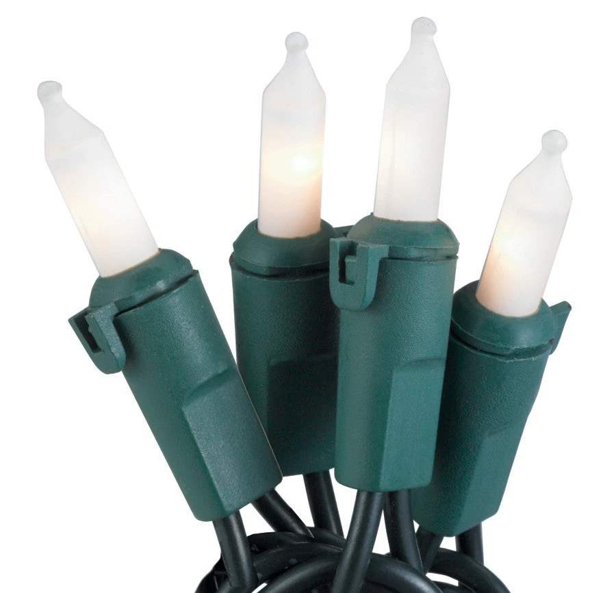 50-Light White Frost Bulb/Green Wire. 5.5" Centers. Case Pack (24 Sets) 3 50-Light White Frost Bulb/Green Wire. 5.5" Centers. Case Pack (24 Sets)