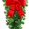 Natural 3' Column Spray With Red Structural Bow -Winter Decor Market 36in Natural Column Spray with Red Bow