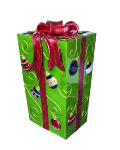 Decorative Lit Fiberglass Gift Box With Ornament Design