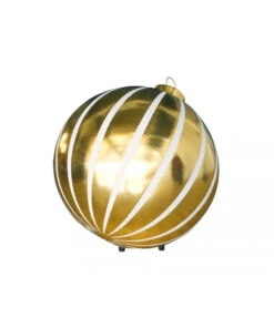 Floor Display Giant Striped Round Inflatable Ornaments - 2 Sizes -Winter Decor Market GiantGoldWhiteStripedInflatableChristmasOrnamentBack
