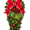 Decorated 4' Holly Leaf Spray With 18" Red Bow -Winter Decor Market HollyLeafDecoratedSpray