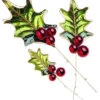 Metal Holly Leaves With Ornament Berries (Set Of 2)