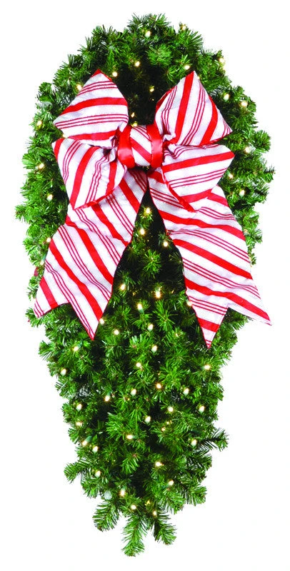 Natural 4' Spray With 18" Candy Cane Bow 3 Natural 4' Spray With 18" Candy Cane Bow