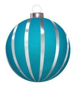 Giant Striped Round Inflatable Ornaments - 2 Sizes -Winter Decor Market RoundInflatbleOrnamentBluewithSilver