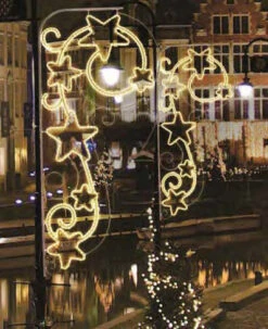 8' 7" Star Scroll LED Lit Pole Mount -Winter Decor Market WarmWhiteStarScrollPoleMount