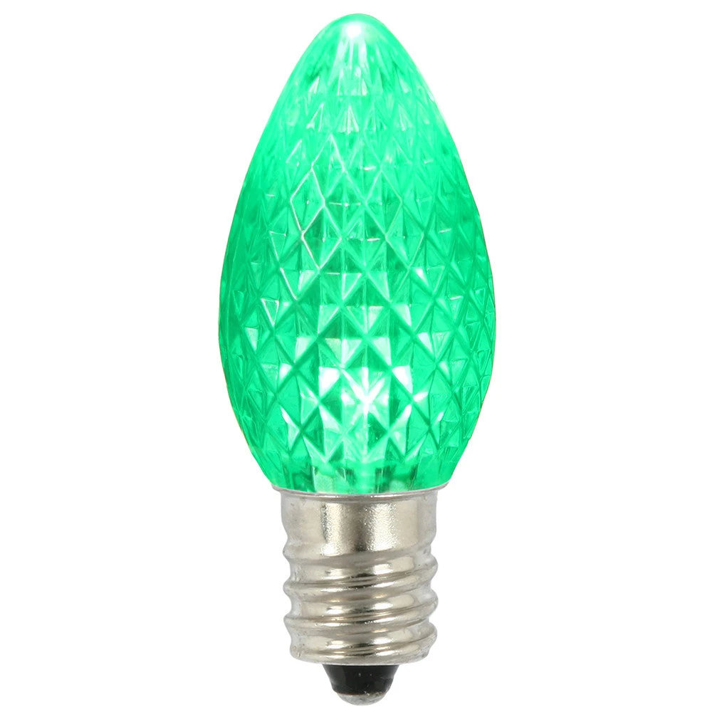 Premium Nickel Plated Non-Corrosive C7 Faceted LED Green Bulb .38w - 25 Pack 3 Premium Nickel Plated Non-Corrosive C7 Faceted LED Green Bulb .38w - 25 Pack