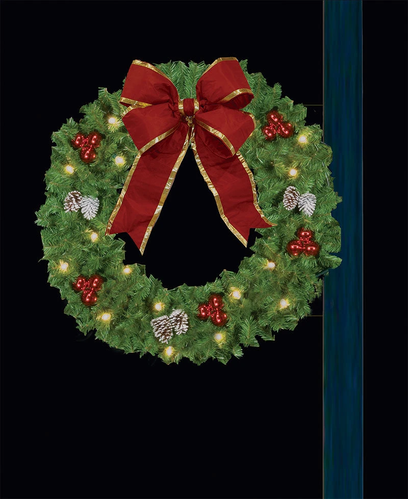 50" Lamp Post Holiday Wreath With (2) Bows 3 50" Lamp Post Holiday Wreath With (2) Bows
