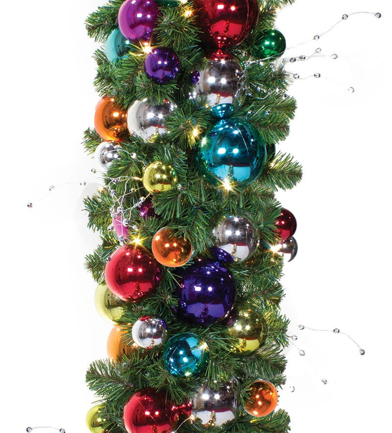 Jewel Tone Prelit Decorated Garland - 10' Length X 14" Diameter 3 Jewel Tone Prelit Decorated Garland - 10' Length X 14" Diameter