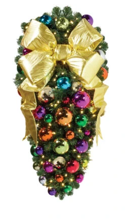 Decorated 4' Jewel Tone Spray With 18" Red Bow