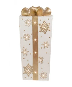 Decorative Lit Fiberglass Gift Box With Snowflake Design