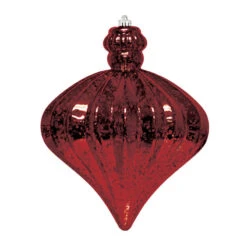 6.5" Commercial Jewel Shaped Mercury Ornament (Set Of 8) -Winter Decor Market mercury jewel ornament red