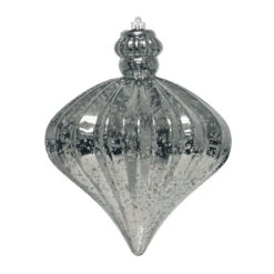 6.5" Commercial Jewel Shaped Mercury Ornament (Set Of 8) -Winter Decor Market mercury jewel ornament silver