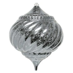 6" Commercial Onion Mercury Ornament (Set Of 8) -Winter Decor Market mercury onion ornament silver