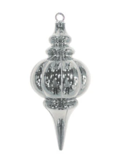 10.25" Striped Finial Ornament (Set Of 12) 15 10.25" Striped Finial Ornament (Set Of 12) -Winter Decor Market striped finial silver