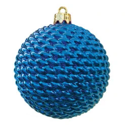 Round Woven Commercial Ornaments (Set Of 12) 3 Sizes 10 Round Woven Commercial Ornaments (Set Of 12) 3 Sizes -Winter Decor Market woven ornament blue
