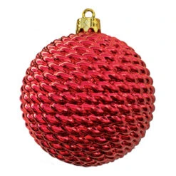 Round Woven Commercial Ornaments (Set Of 12) 3 Sizes 12 Round Woven Commercial Ornaments (Set Of 12) 3 Sizes -Winter Decor Market woven ornament red